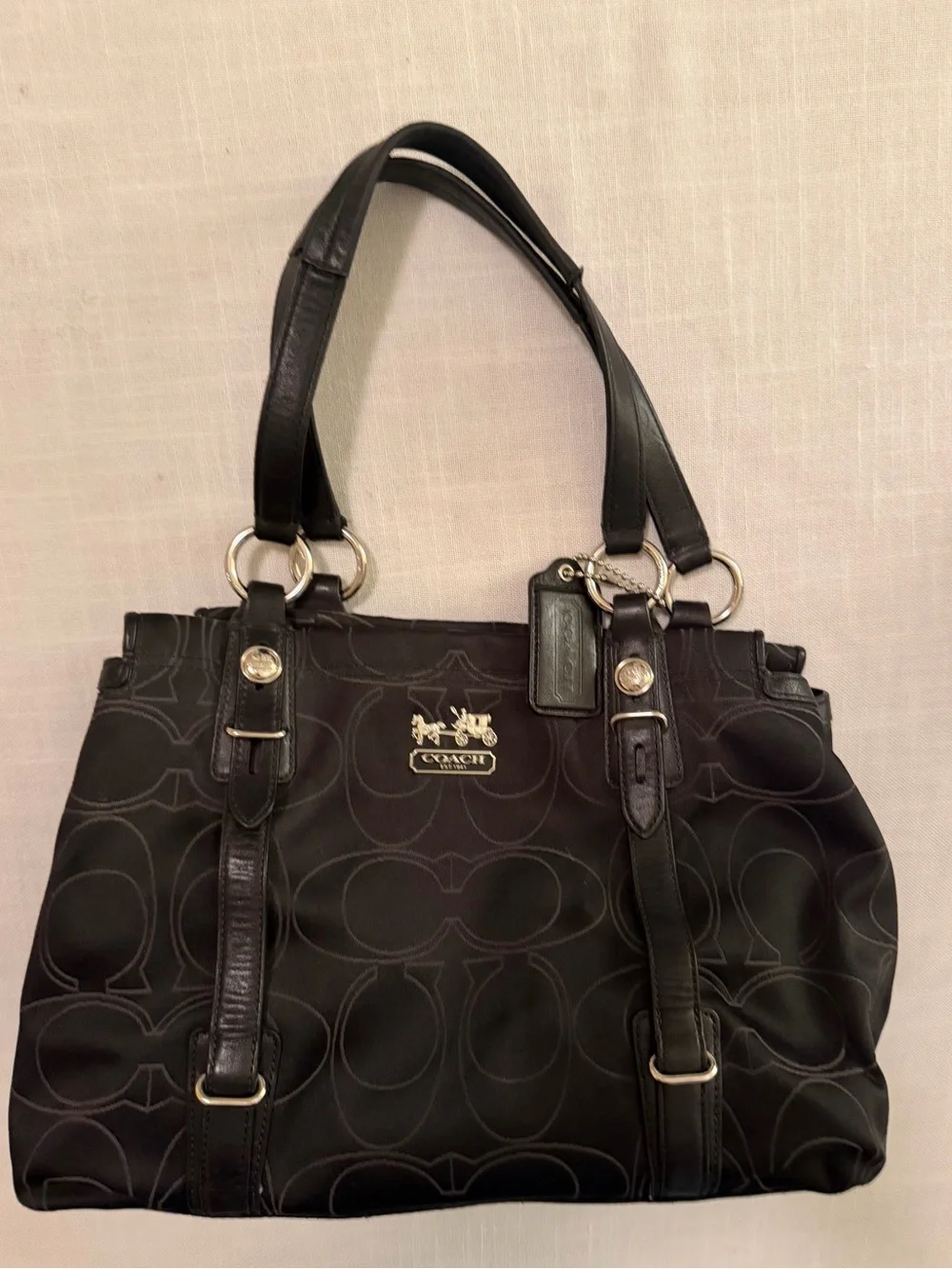 Coach Mia Tote Op Art Signature Fabric with Leather Trim Y2K